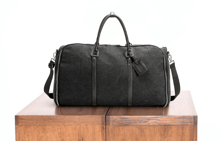 black canvas garment bag